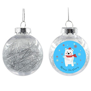 ---Шар елочный пластик прозрачный (с серебр наполнителем и вставкой для сублимации D49мм) D80мм