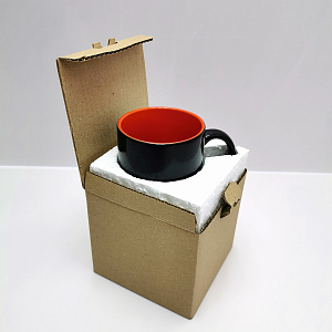 Гофрокороб самосборный бурый 120*120*110 с ложементом из пенополистирола для кружки (1/10)